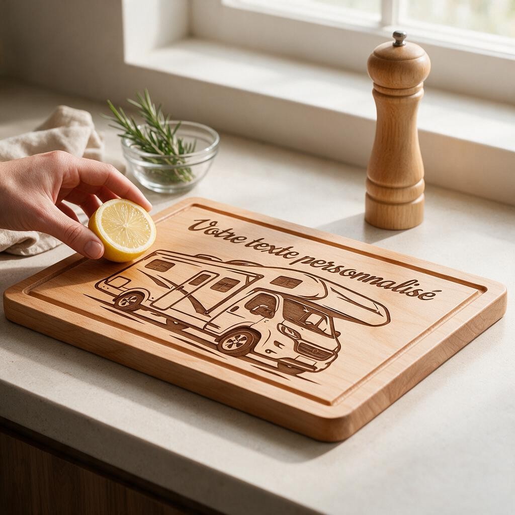 Planche à découper personnalisée Camping-car – Cadeau Camping-car gravé en bois