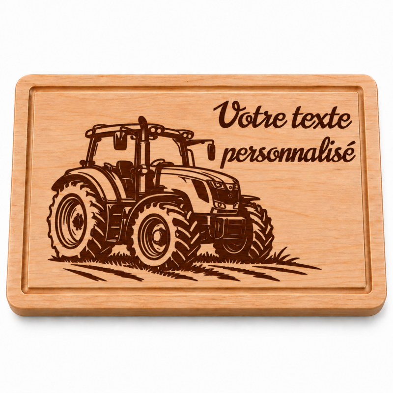 Planche à découper personnalisée Tracteur – Cadeau Agriculteur gravé en bois