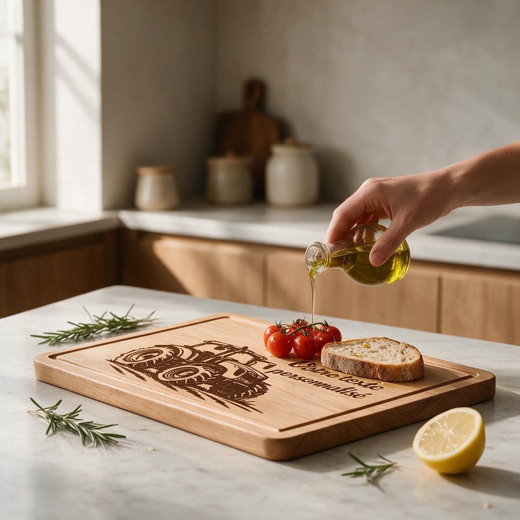 Planche à découper personnalisée Tracteur – Cadeau Agriculteur gravé en bois
