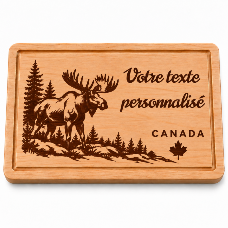 Planche à découper personnalisée Canada – Élan gravé en bois