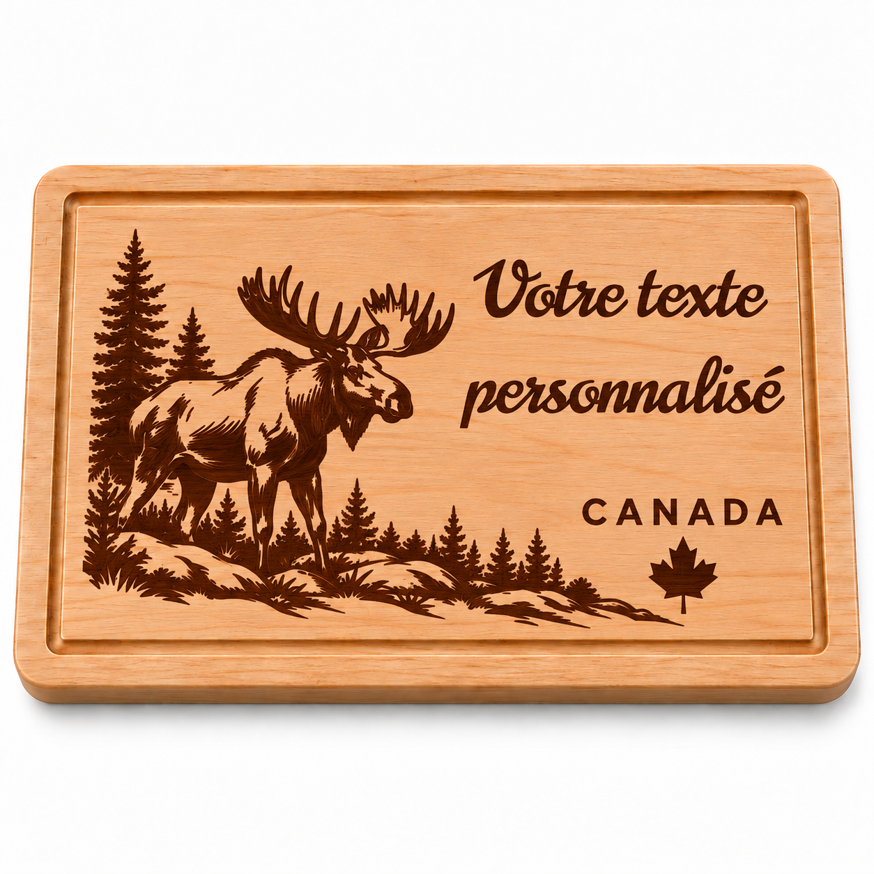 Planche à découper personnalisée Canada – Élan gravé en bois