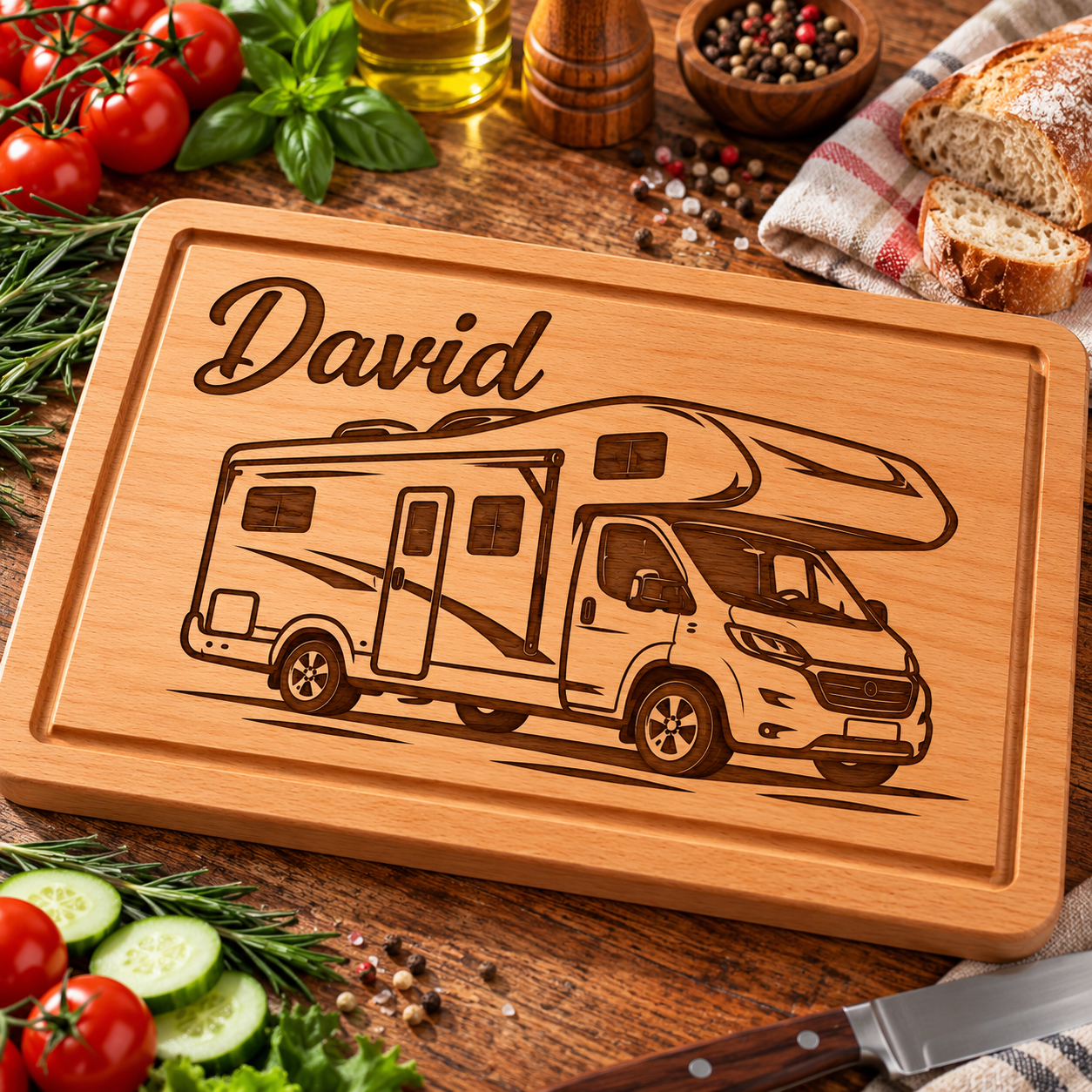 Planche à découper personnalisée Camping-car – Cadeau Camping-car gravé en bois