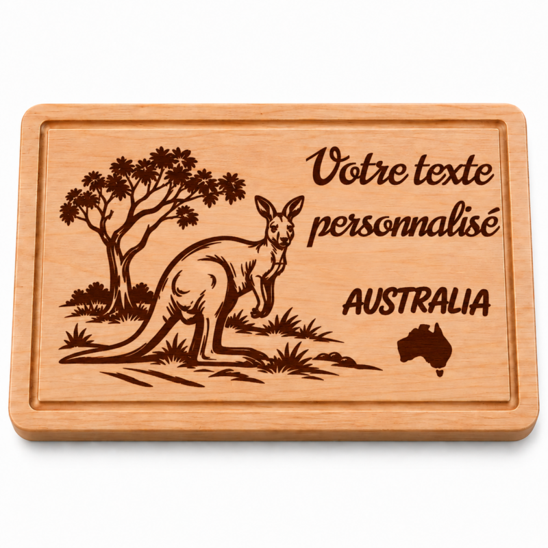 Planche à découper personnalisée Australie – Kangourou gravé en bois