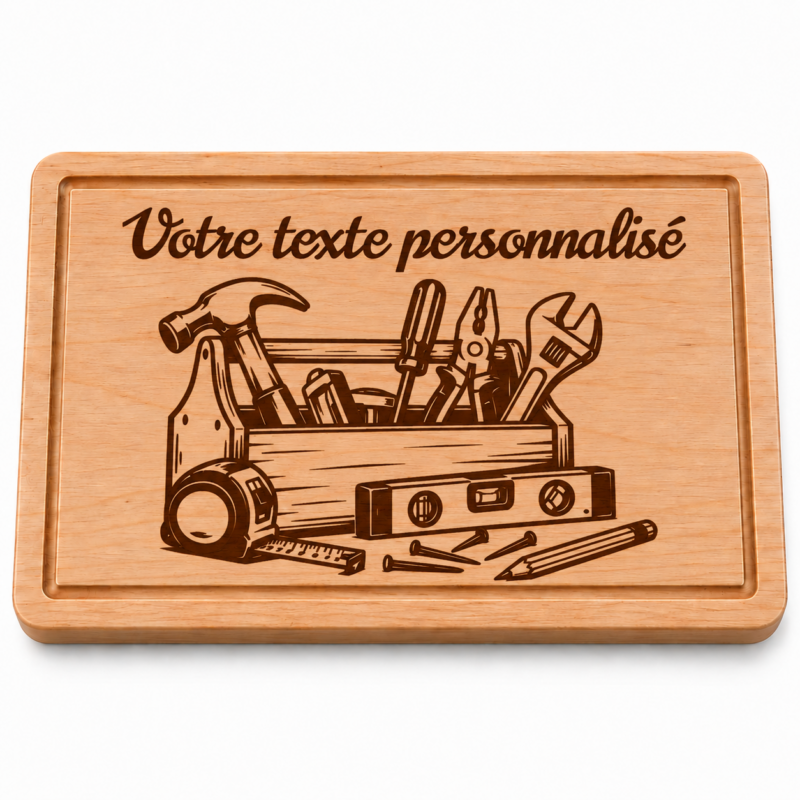 Planche à découper personnalisée Bricoleur – Outils gravés en bois