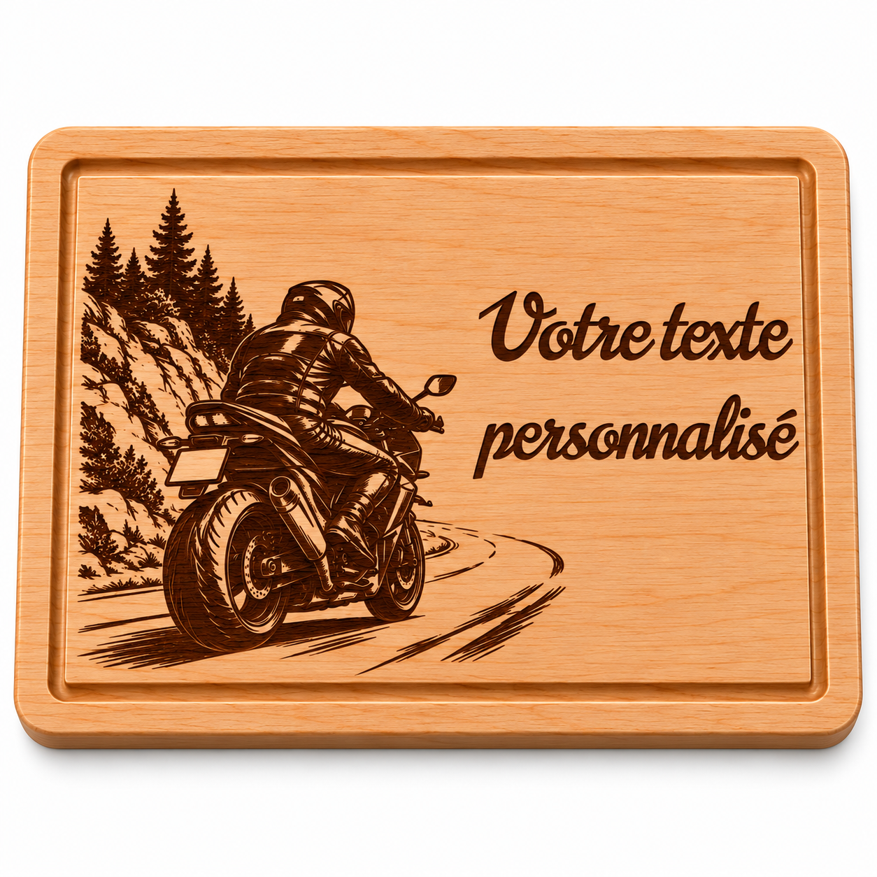 Planche à découper personnalisée Motard – Moto gravée en bois